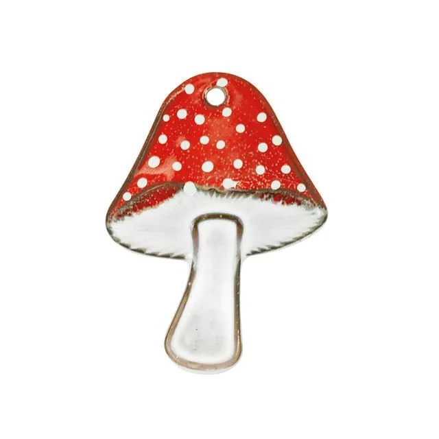 Pendant, Fairy Mushroom 37x27mm, Enameled Brass Red and White, by Gardanne Beads (1 Piece)