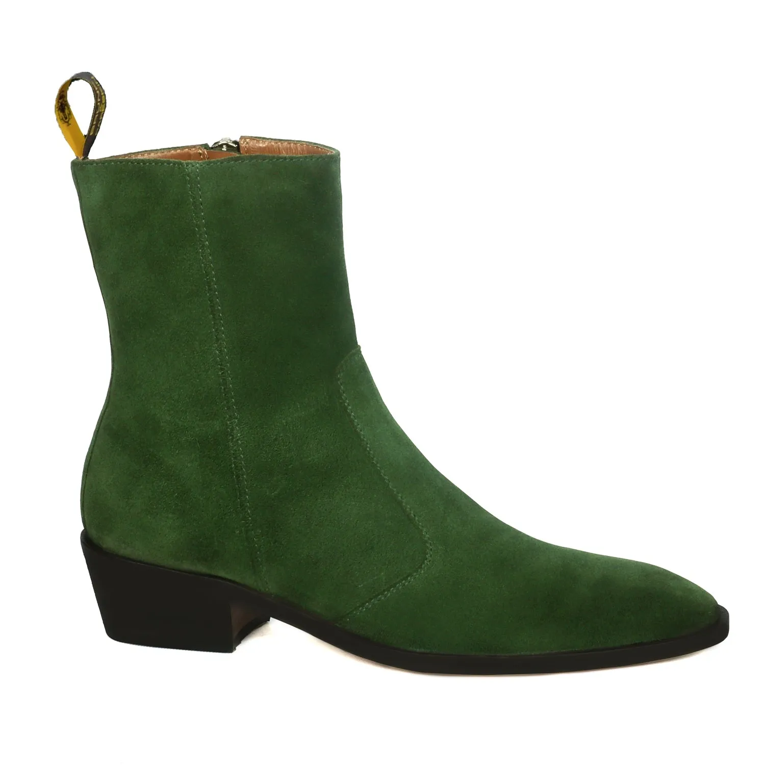 Perfect Cuban Heel Formal Boots High Ankle Green Suede Leather Zip Closure