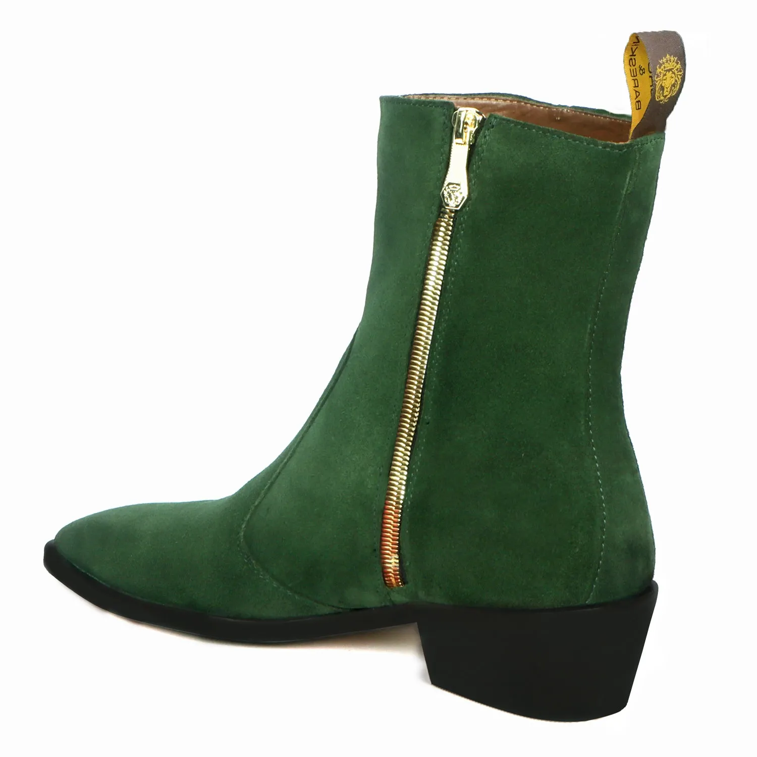 Perfect Cuban Heel Formal Boots High Ankle Green Suede Leather Zip Closure