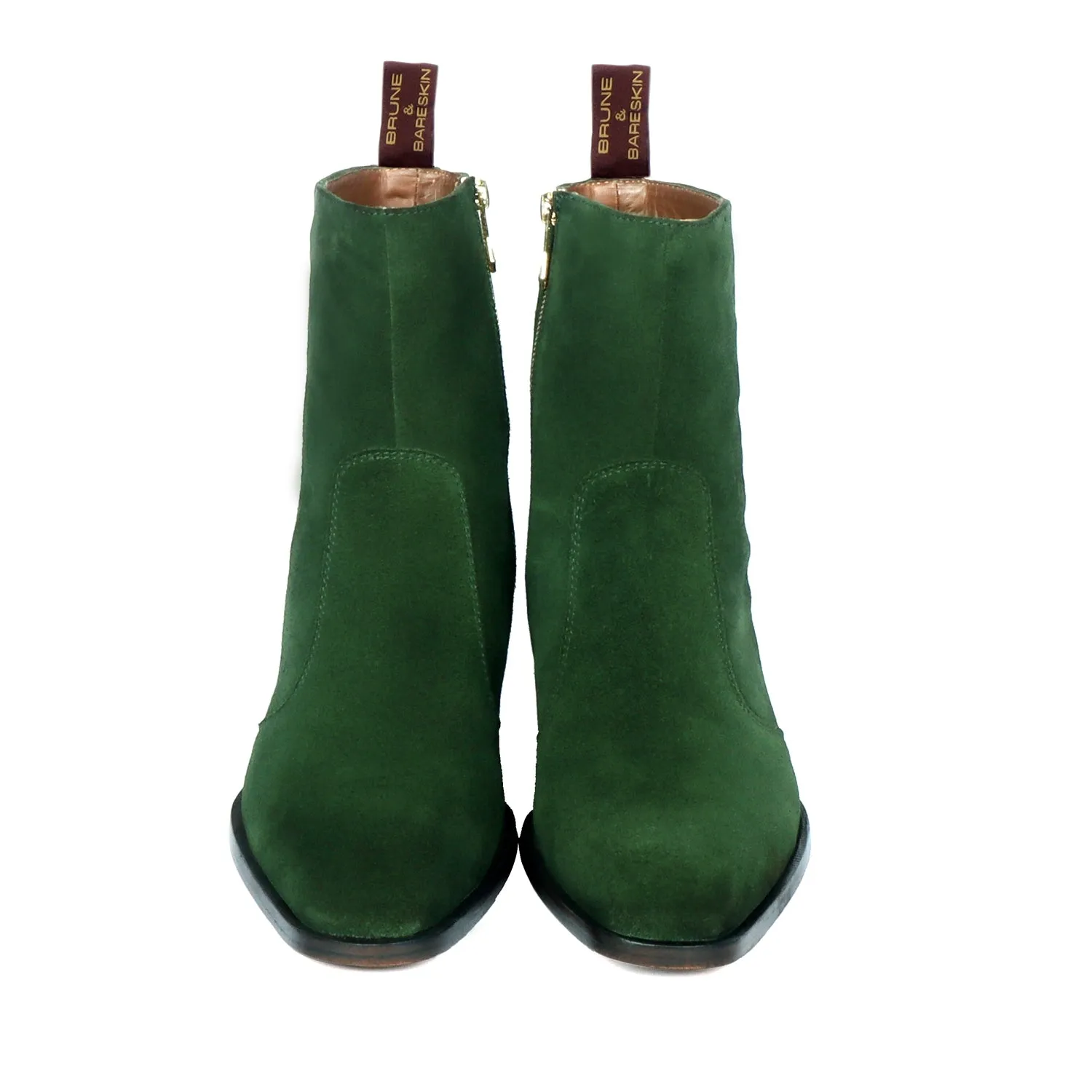 Perfect Cuban Heel Formal Boots High Ankle Green Suede Leather Zip Closure