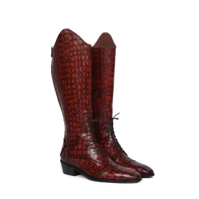 Perfect Cuban Heel Horse Riding Jockey Boots in Smokey Finish Deep Cut Cognac Stitched Leather By Brune & Bareskin