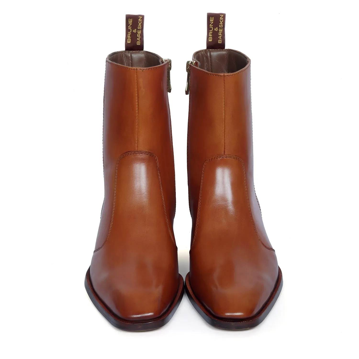 Perfect Cuban Stitched Tan Boots High Ankle Zip Closure By Brune & Bareskin