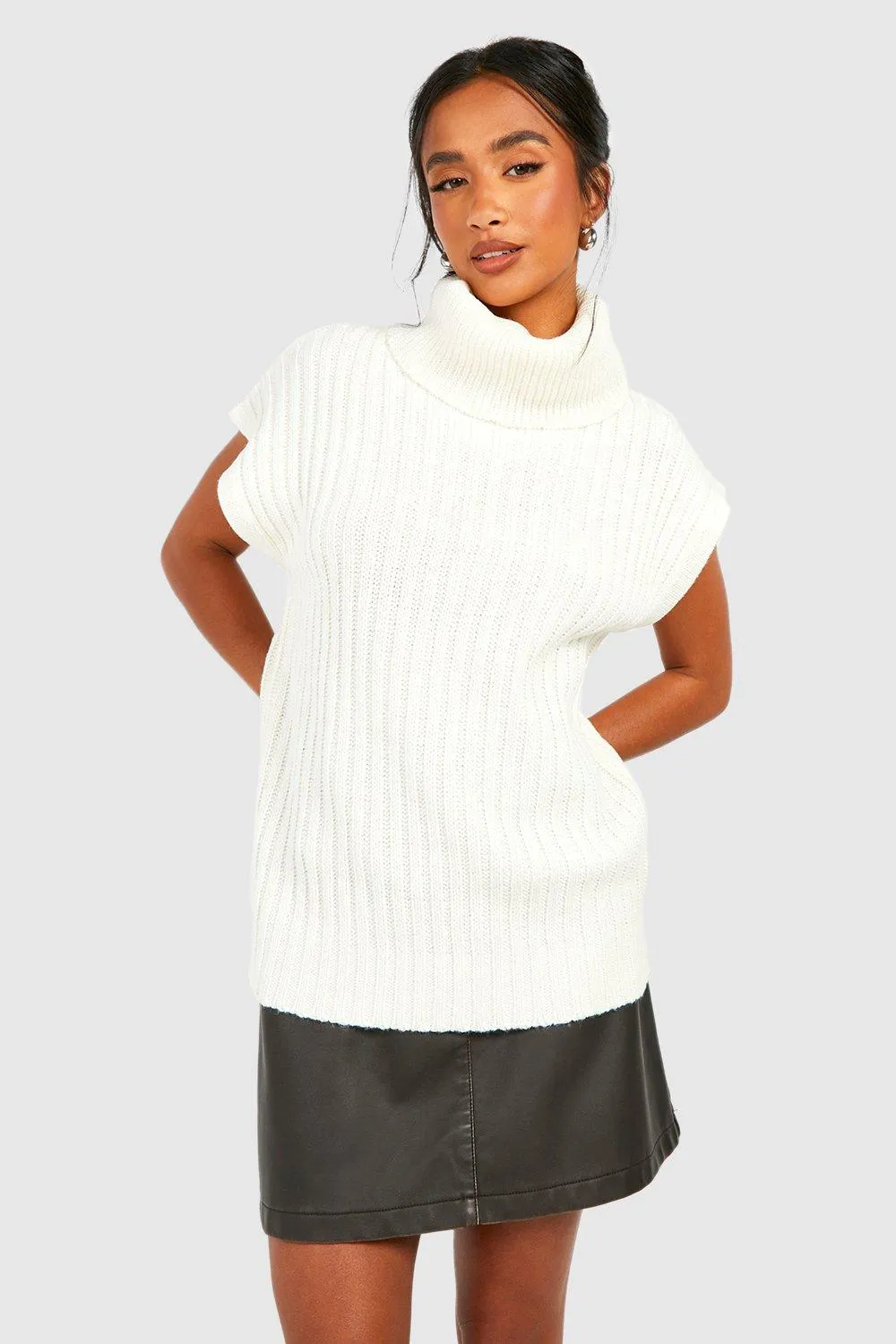 Petite Chunky Rib Turtleneck Knitted Tank