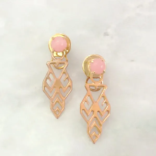 Pink Opal Round Stud with lawin Design Earrings