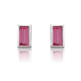 Pink Tourmaline Bezel-set Baguette Gold or Platinum Stud Earrings