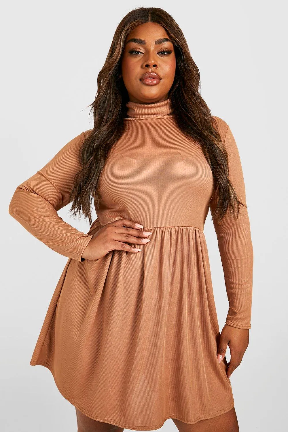 Plus Basic Rib Turtleneck Skater Dress