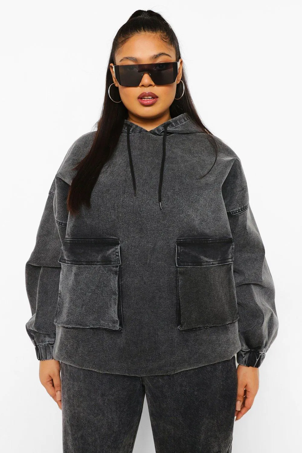 Plus Denim Pocket Hoodie