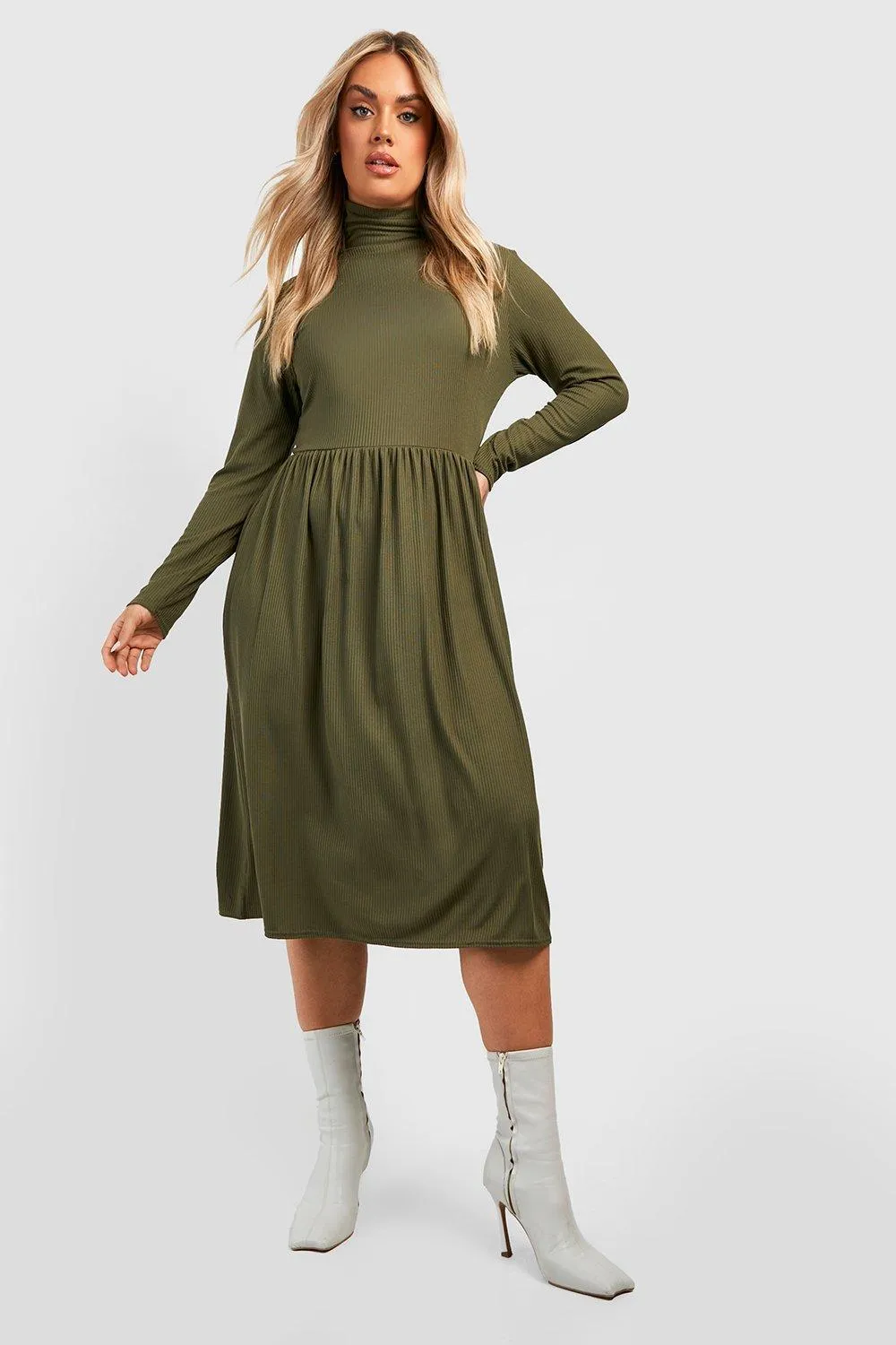 Plus Jumbo Rib Turtleneck Midi Smock Dress