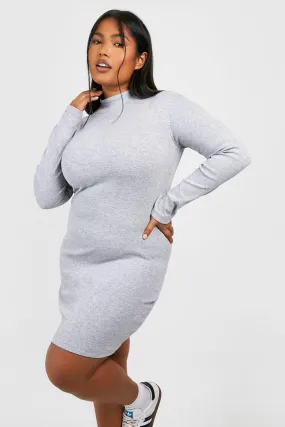 Plus Rib Turtleneck Long Sleeve Bodycon Dress