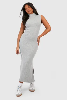 Plus Ribbed Turtleneck Neck Split Midi Dress