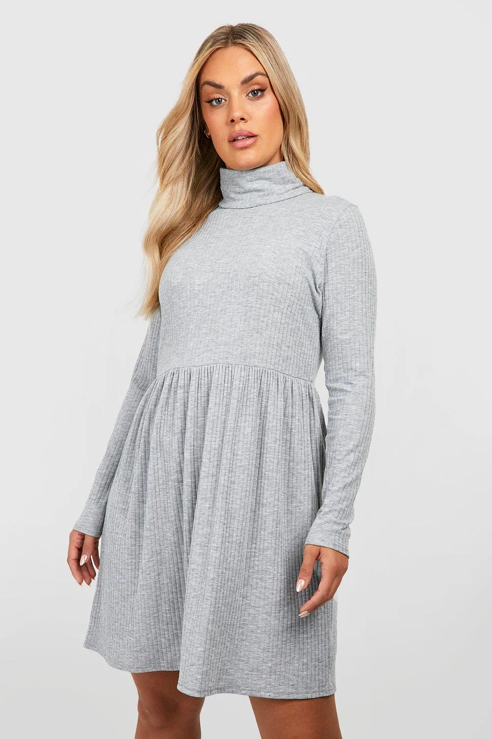 Plus Soft Rib Turtleneck Skater Dress