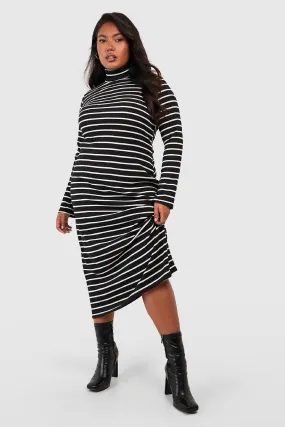 Plus Stripe Turtleneck Midi Dress