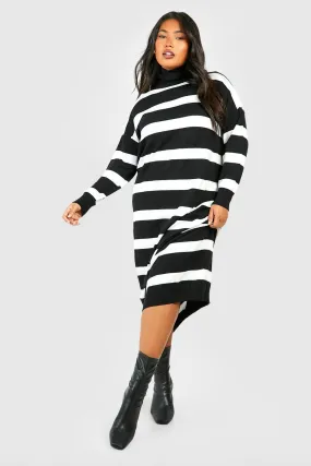 Plus Stripe Turtleneck Midi Knitted Dress