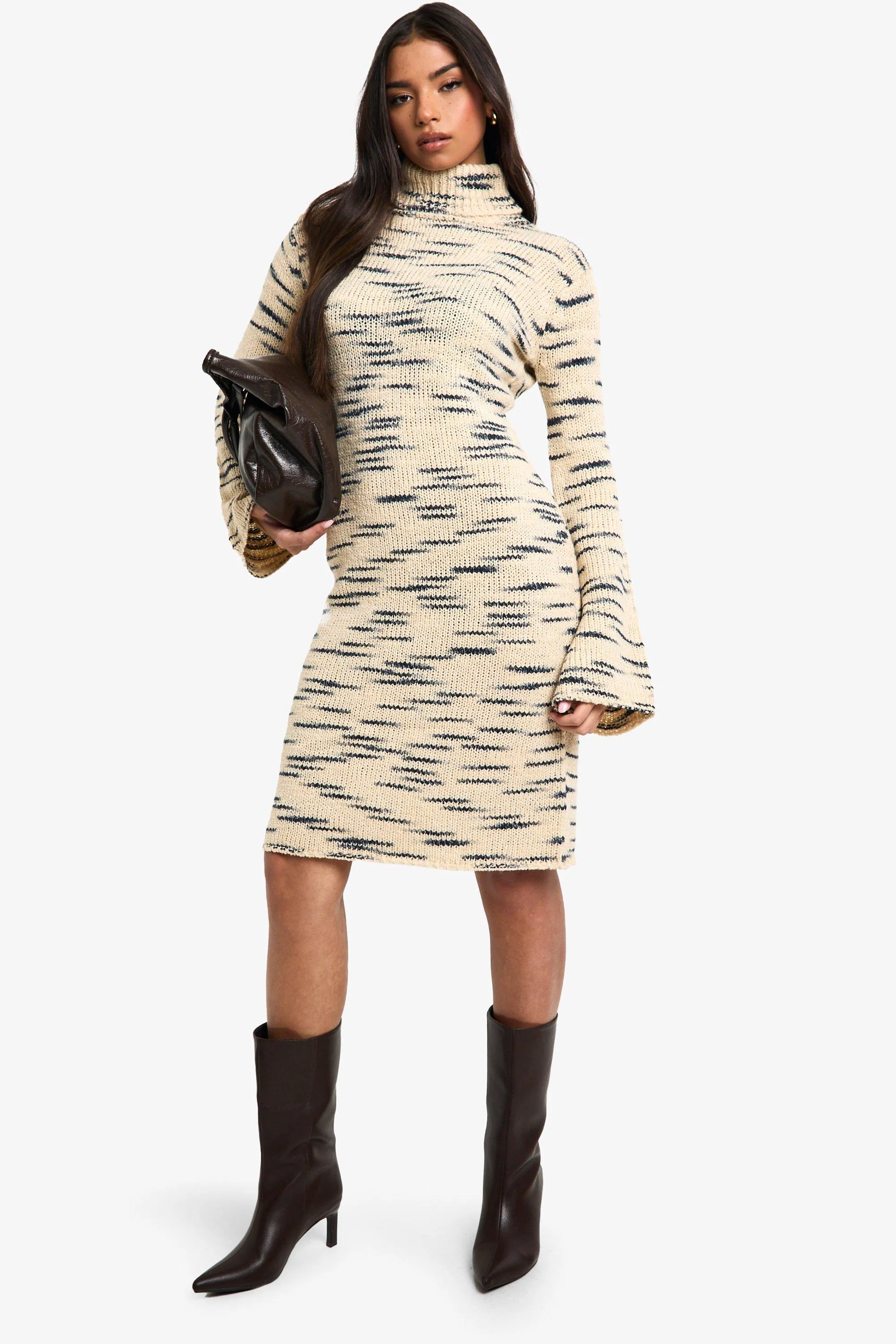 Premium Marl Knit Turtleneck Midi Dress