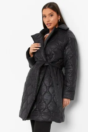 Quilted Collar Belted Puffer Jacket