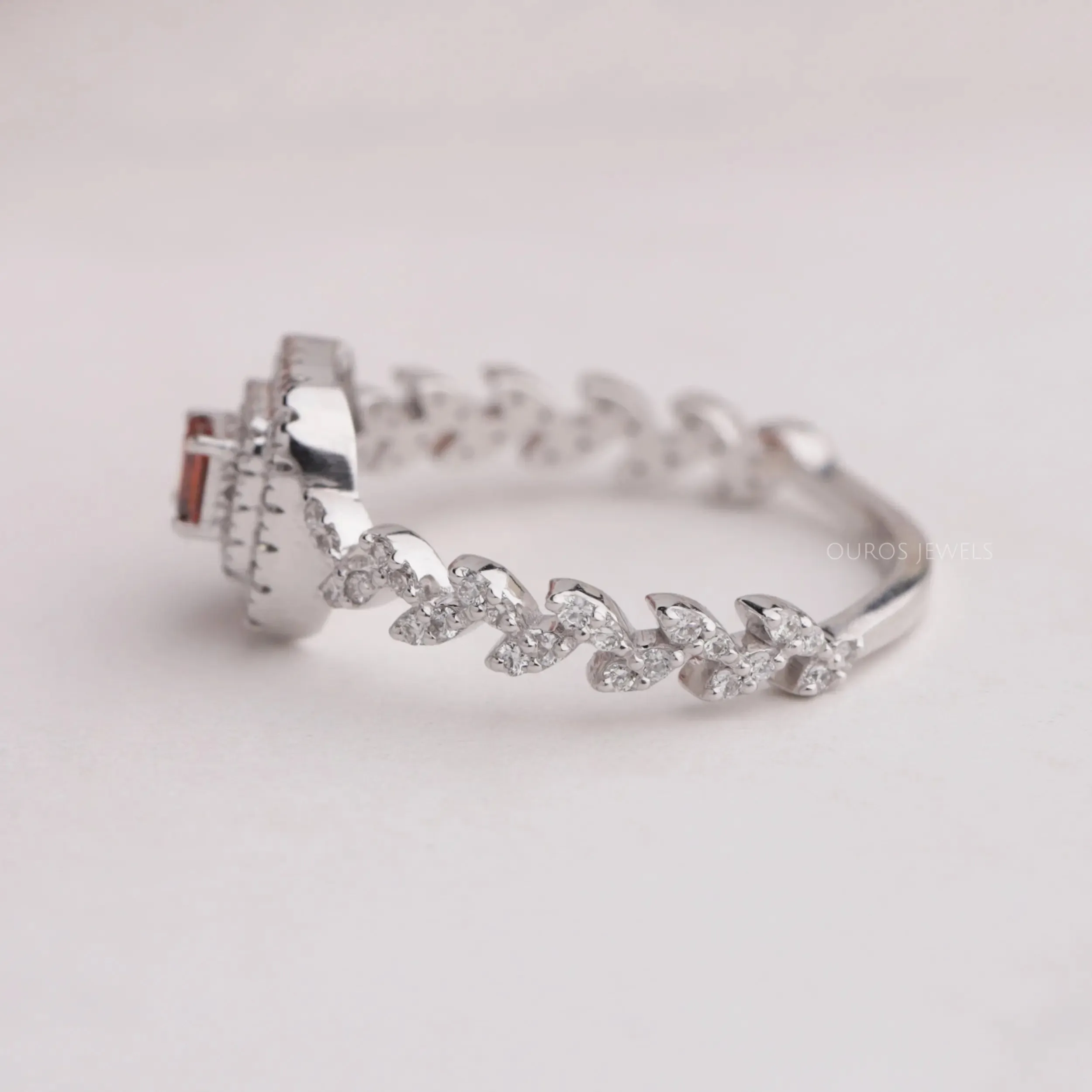 Red Princess Cut Double Halo Accent Diamond  Ring