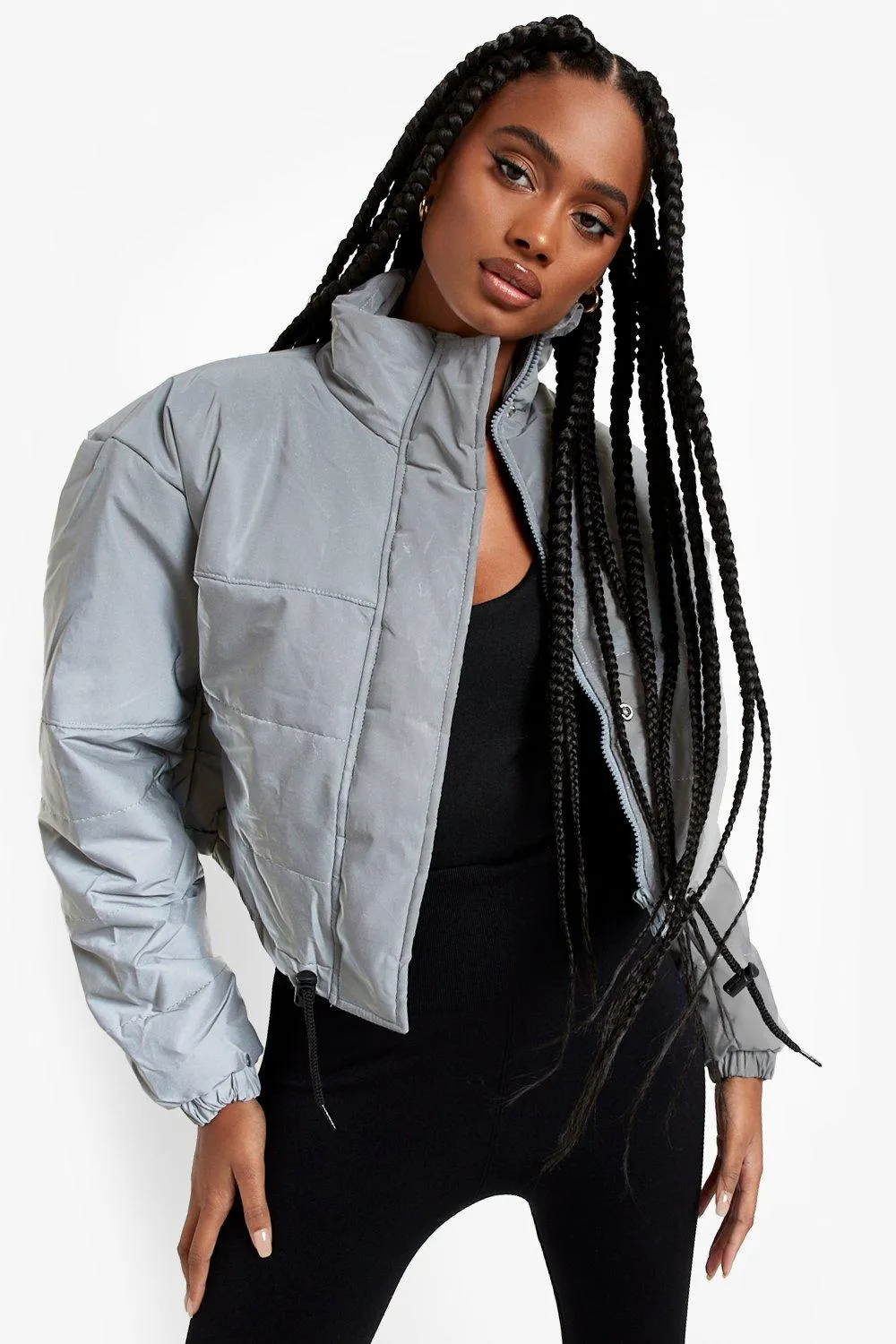 Reflective Funnel Neck Puffer Jacket