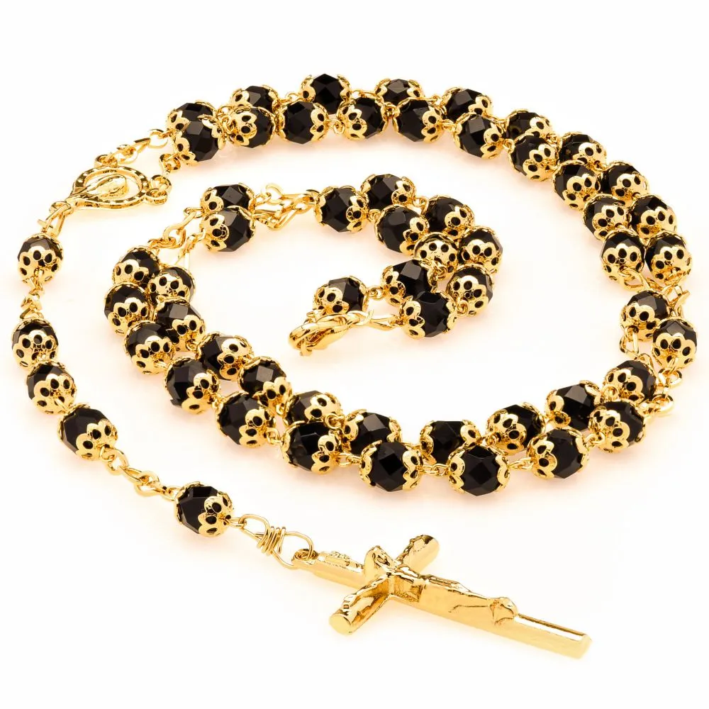 Rosary Necklace, Black Crystal Prayer Beads