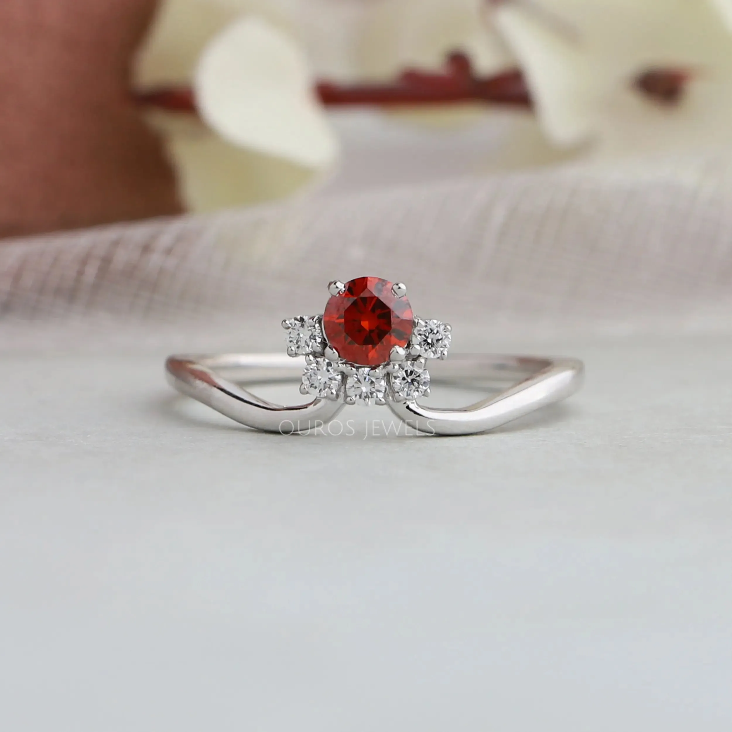 Round Cut Red Diamond Dainty Ring