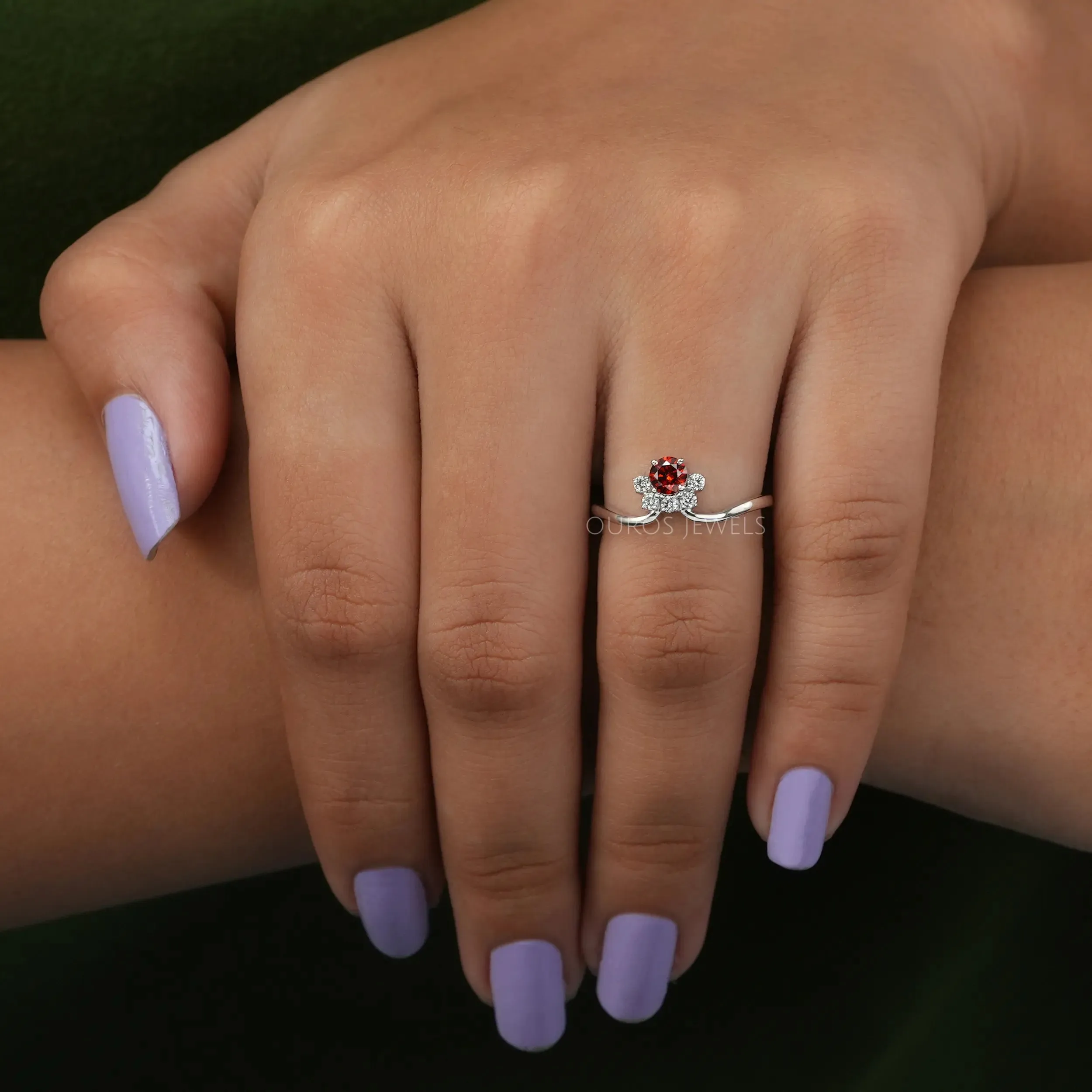 Round Cut Red Diamond Dainty Ring