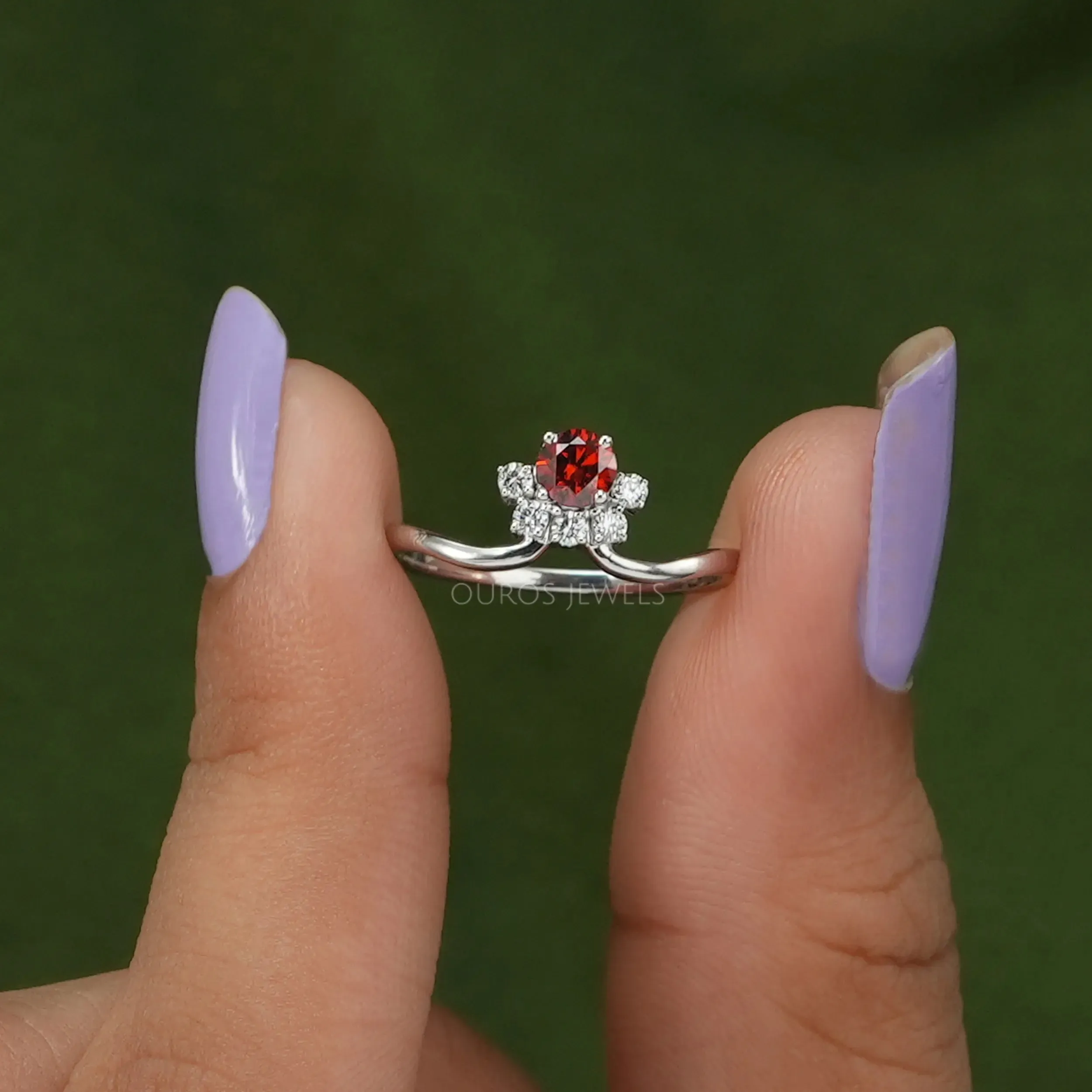 Round Cut Red Diamond Dainty Ring