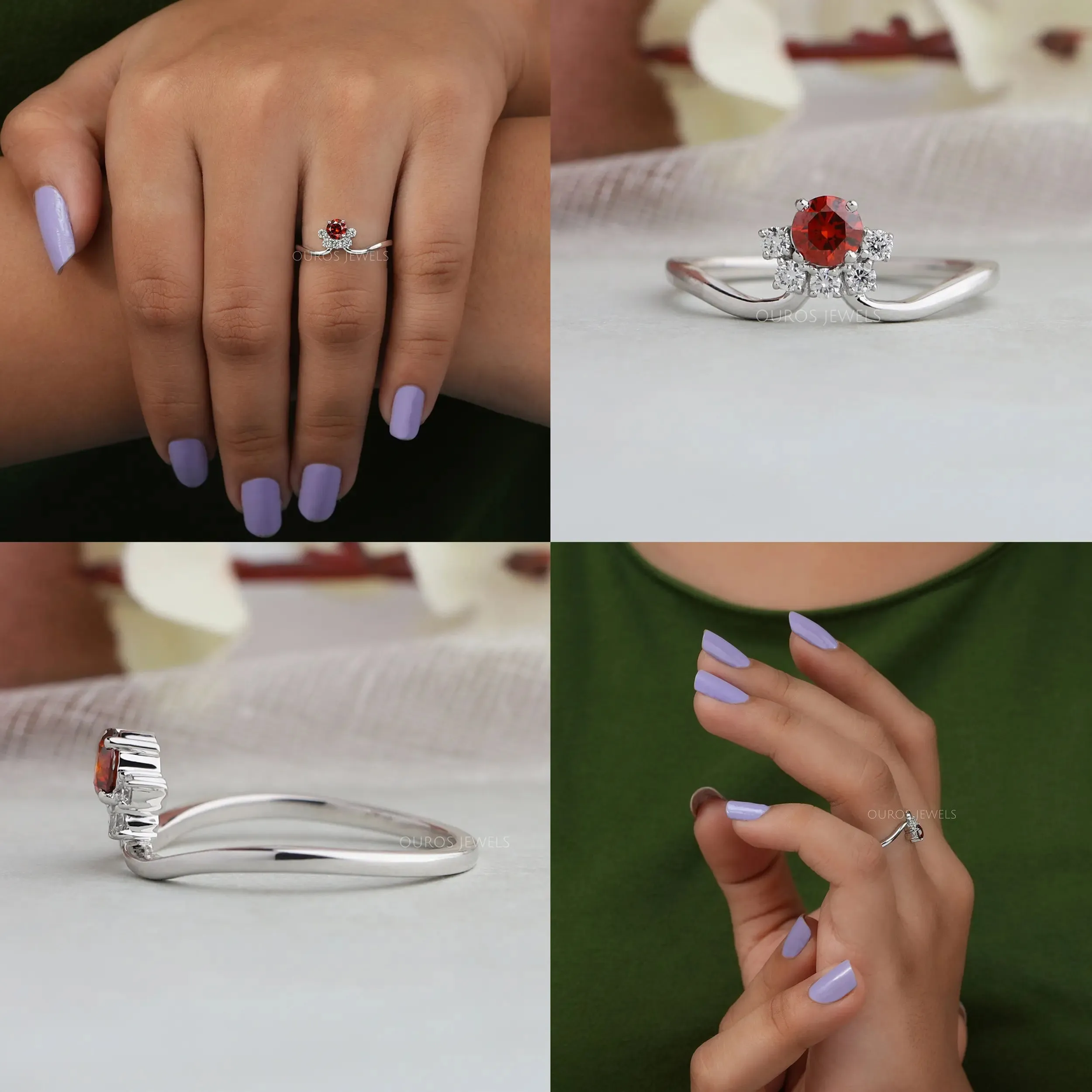 Round Cut Red Diamond Dainty Ring