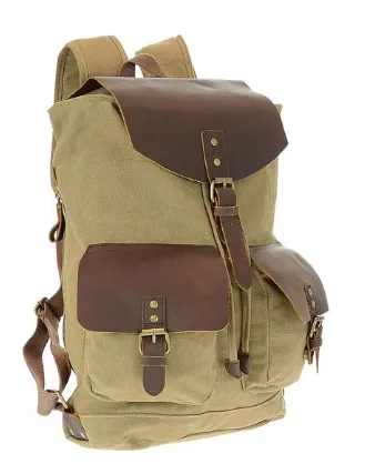 R&R Collections Genuine Leather / Canvas Backpack