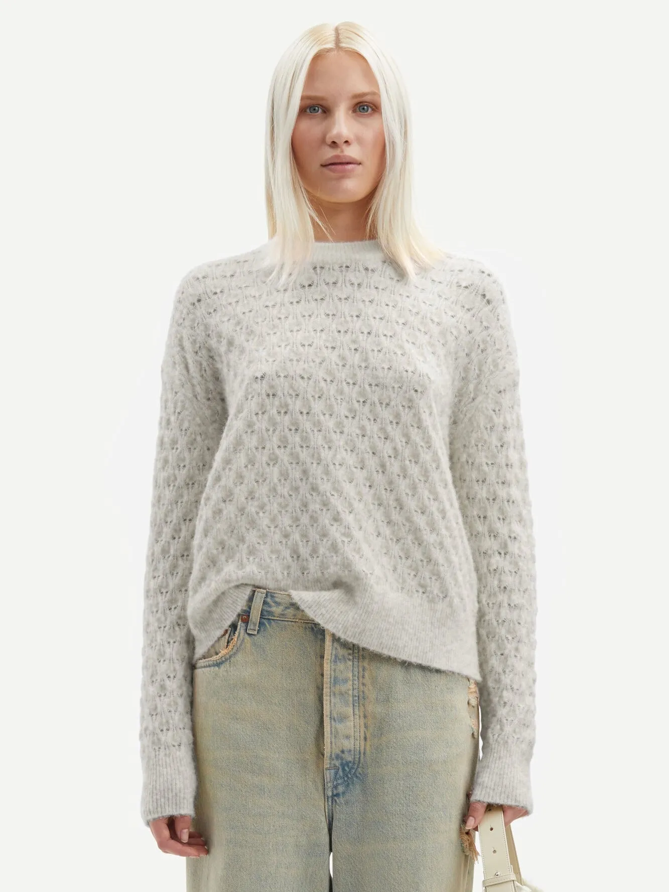 Sacs of Ashbourne   Samsoe Samsoe Saanour Pointelle Sweater White Melange