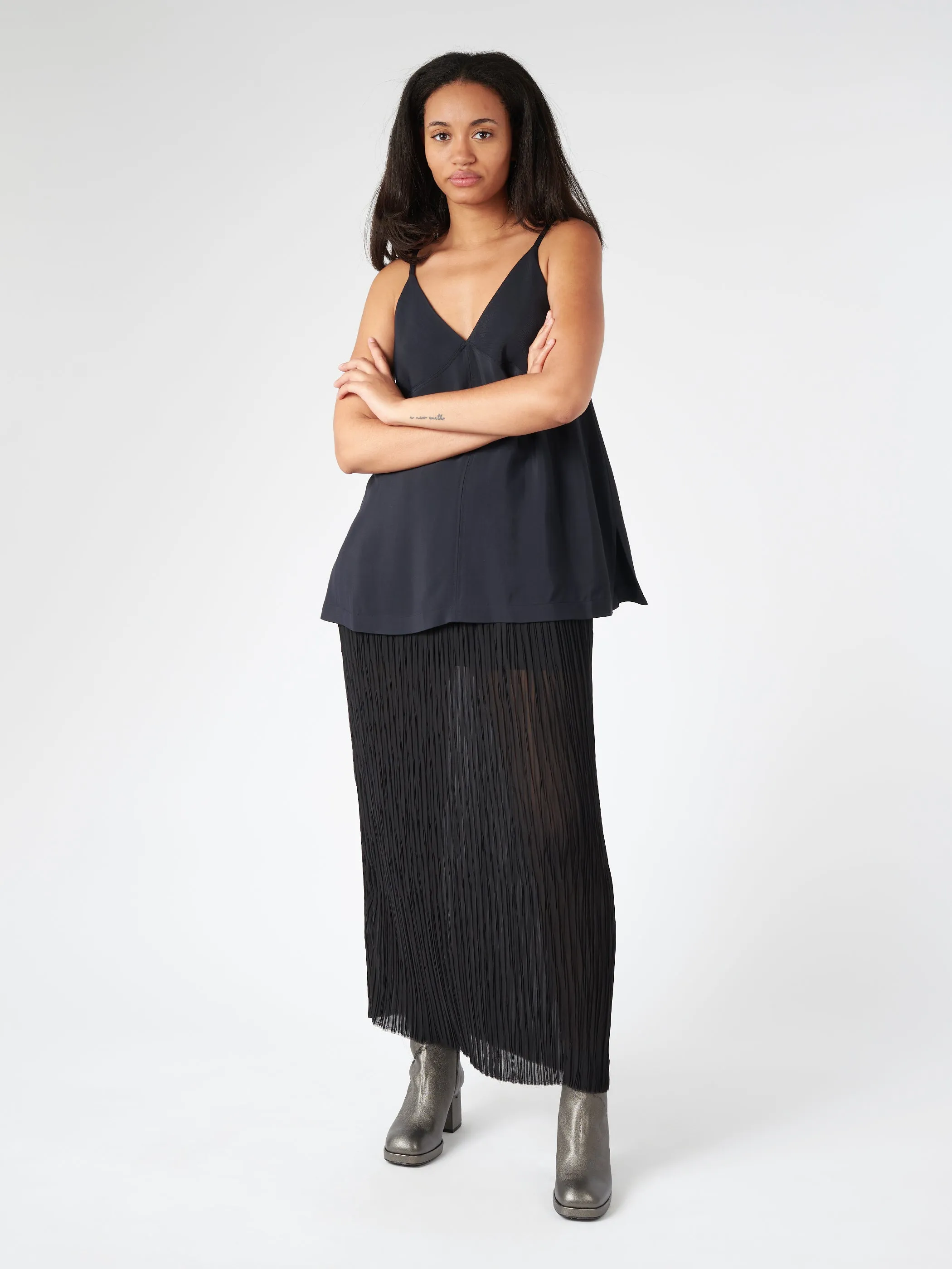 Sheer Plissé Long Skirt