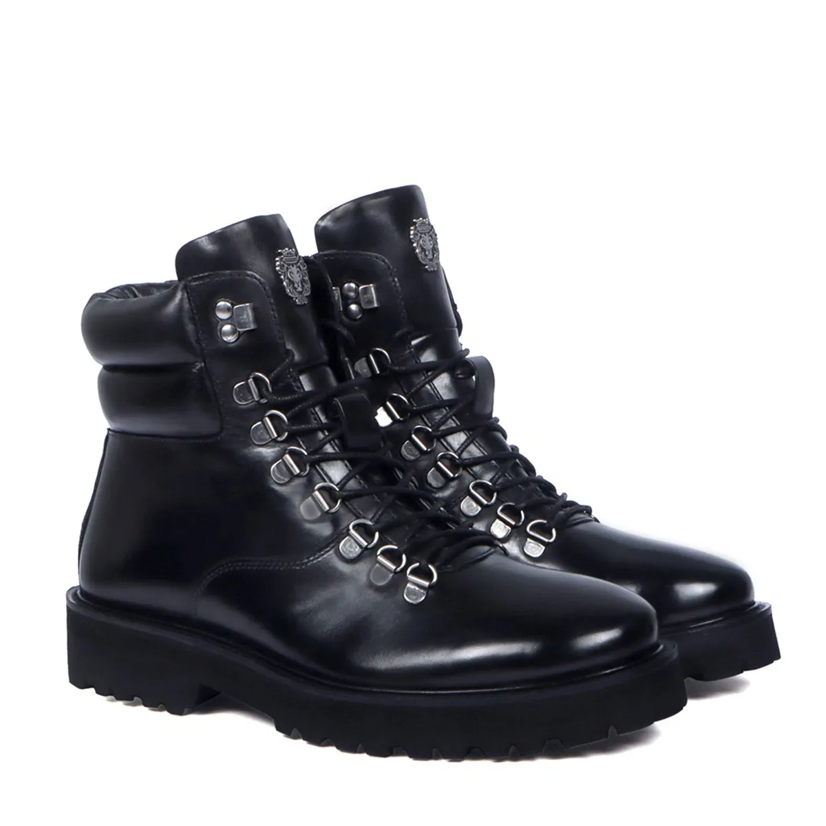 Side Zip Light Weight Biker Boots in Black Genuine Leather By Brune & Bareskin