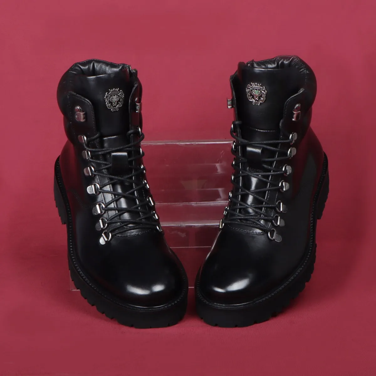 Side Zip Light Weight Biker Boots in Black Genuine Leather By Brune & Bareskin