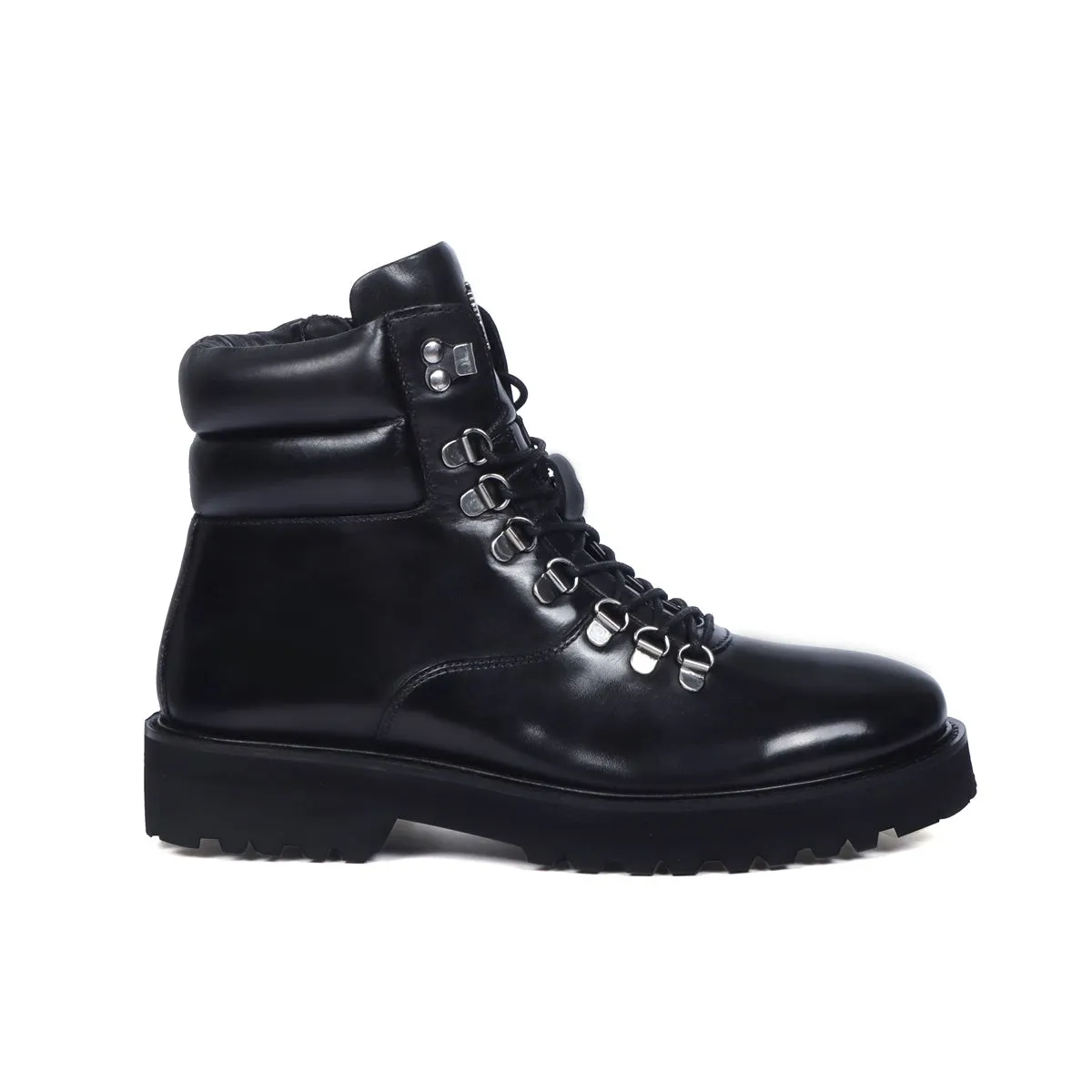 Side Zip Light Weight Biker Boots in Black Genuine Leather By Brune & Bareskin