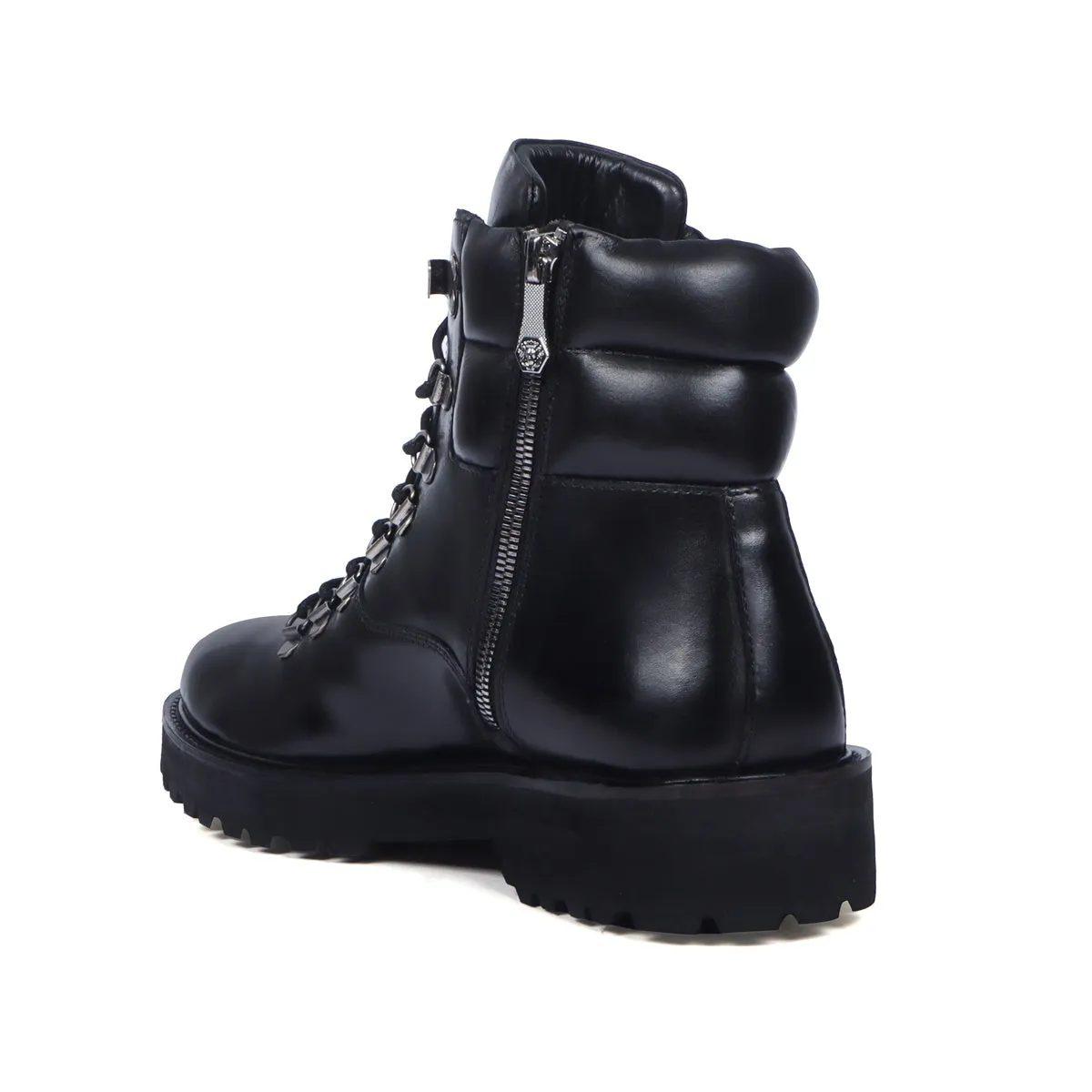 Side Zip Light Weight Biker Boots in Black Genuine Leather By Brune & Bareskin