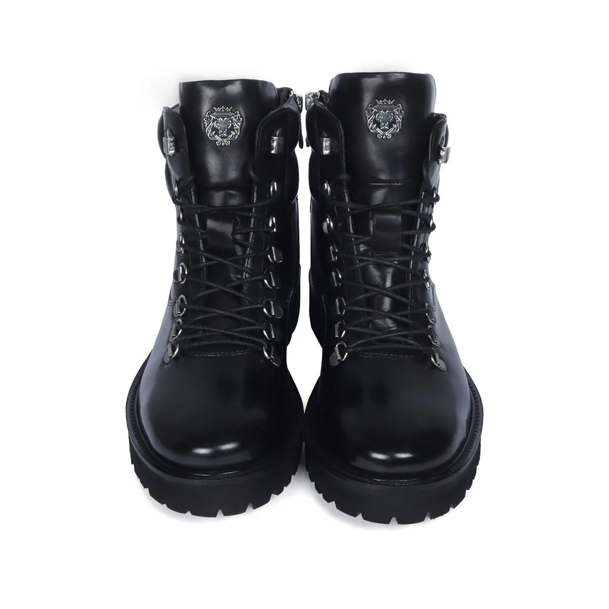 Side Zip Light Weight Biker Boots in Black Genuine Leather By Brune & Bareskin