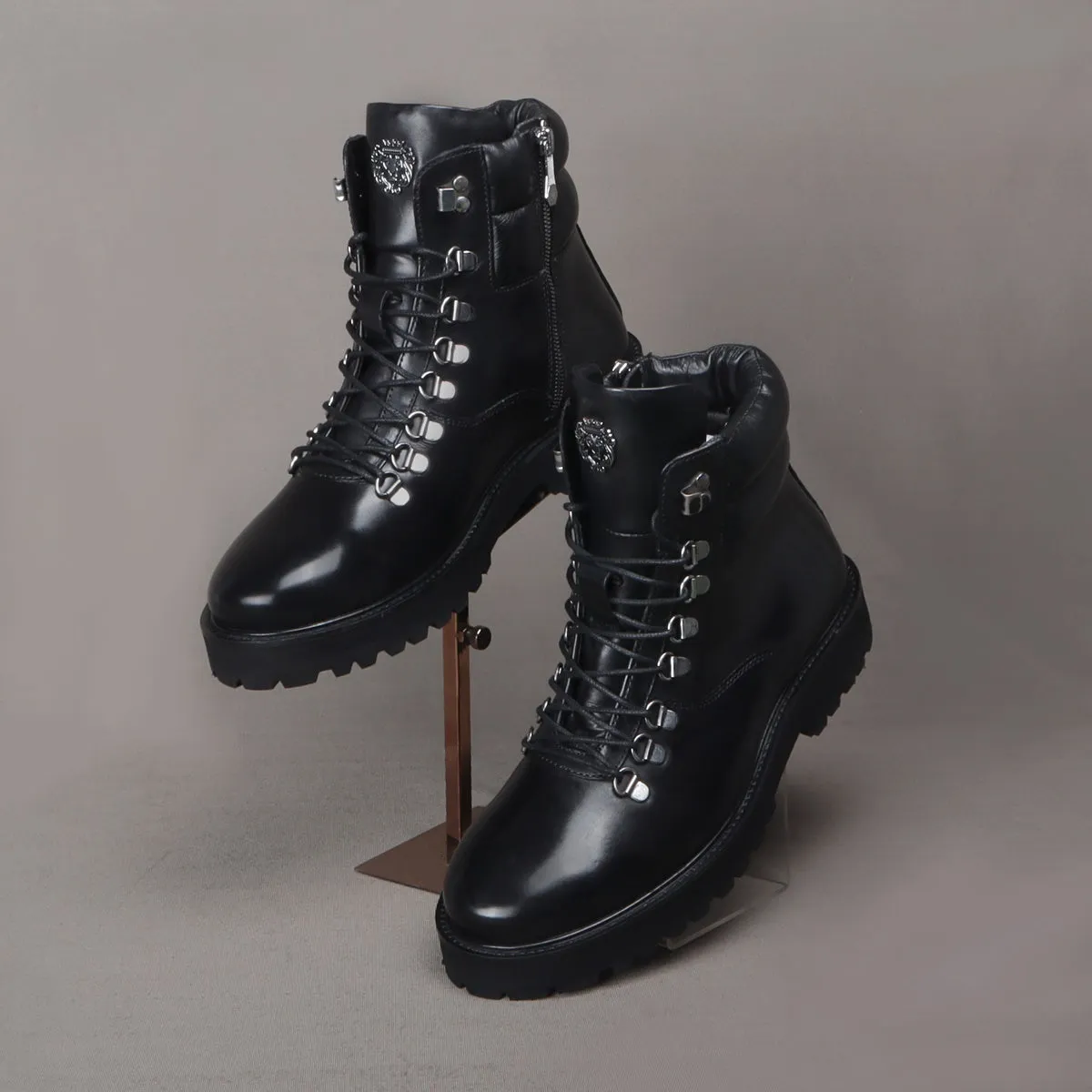 Side Zip Light Weight Biker Boots in Black Genuine Leather By Brune & Bareskin