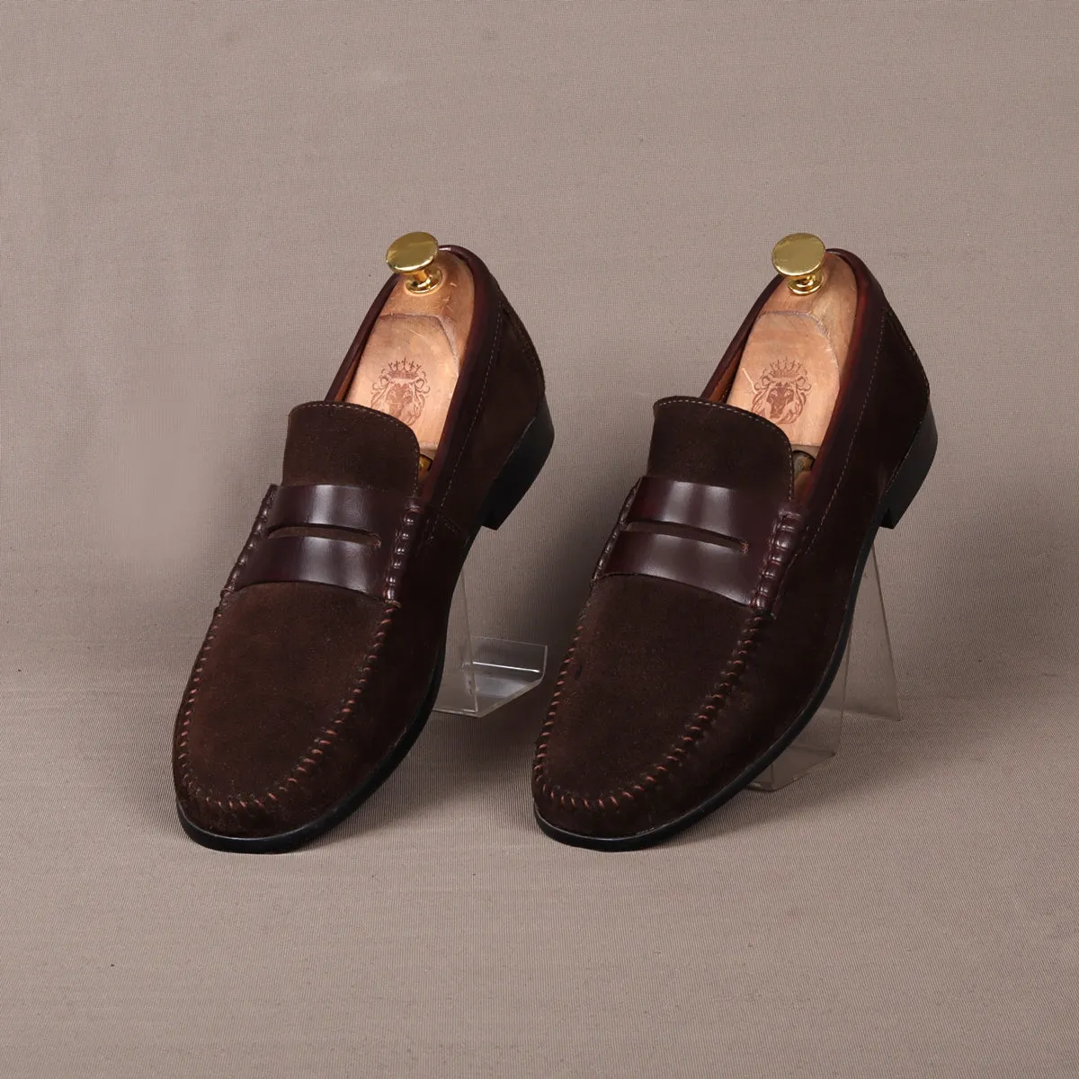 Silhouette Broad Loafers in Dark Brown Suede Leather