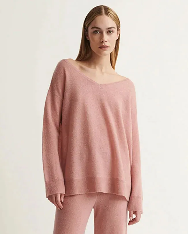 SKIN PAULA Cashmere V-Neck Sweater in Rosebloom 