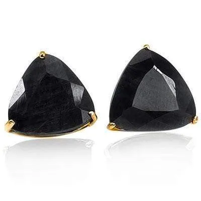 SMASHING 0.9 CARAT TW (2 PCS) GENUINE BLACK SAPPHIRE 10K SOLID YELLOW GOLD EARRI