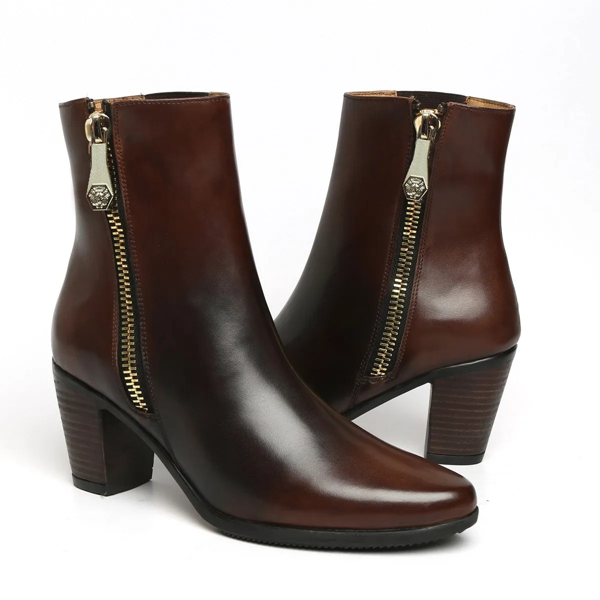 Smudged Dark Brown Dual Tone Leather Boots By Brune & Bareskin