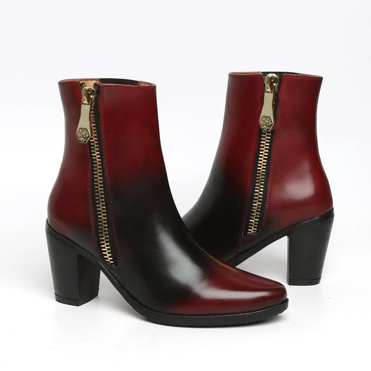 Smudged Wine Dual Tone Leather Boots By Brune & Bareskin