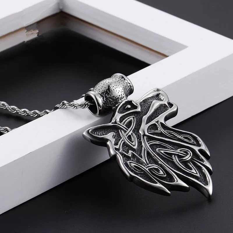 Stainless Steel Black-Ion-Plated Wolf Pendant Necklace