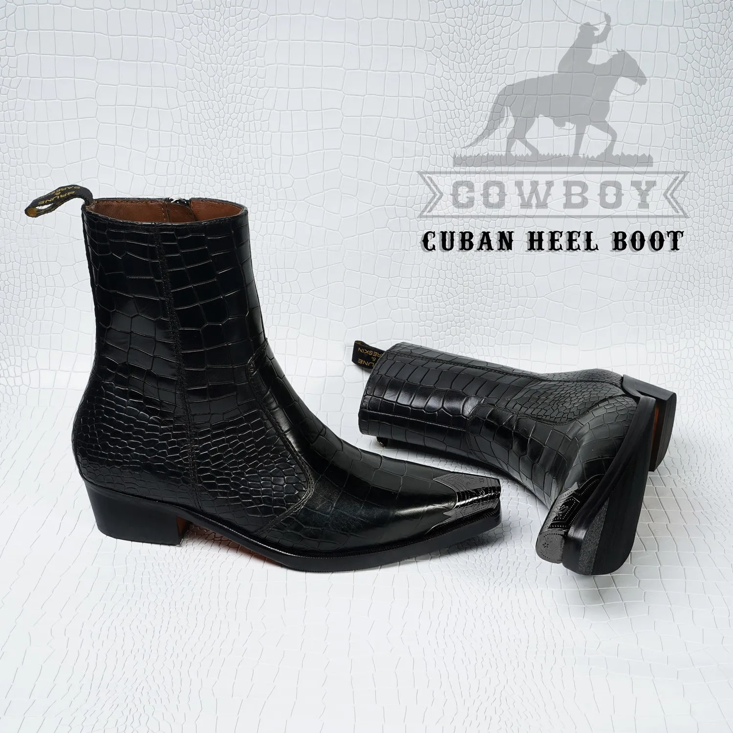 Steel Toe Cowboy Boots in Black Leather