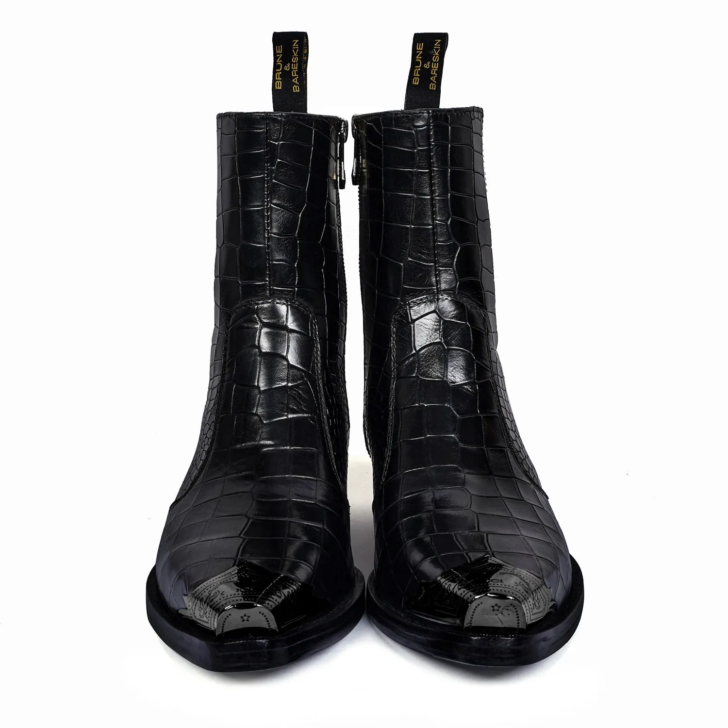 Steel Toe Cowboy Boots in Black Leather