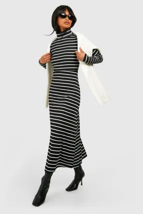 Stripe Turtleneck Midi Dress