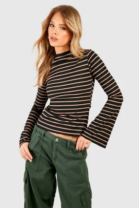 Stripe Turtleneck Wide Neck Top