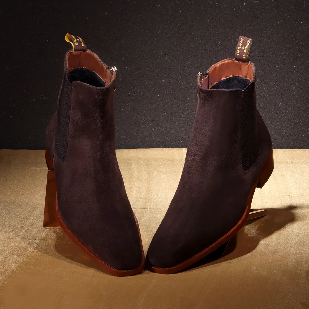 Suede Leather Chelsea Boots Iin Dark Brown Suede Leather With Leather Sole By Brune & Bareskin