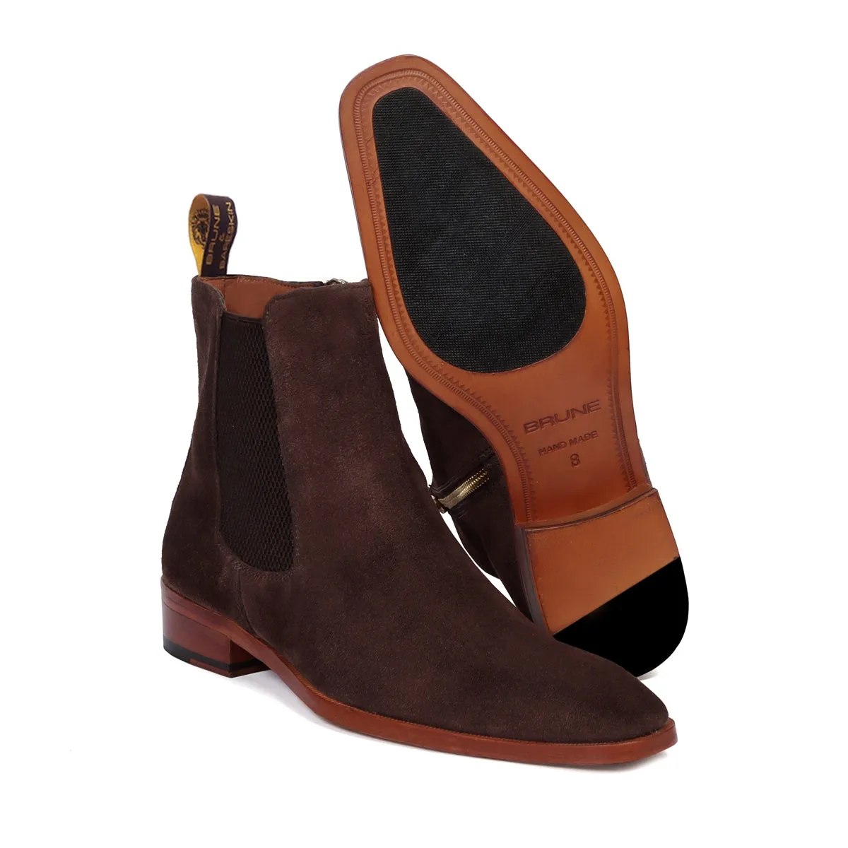 Suede Leather Chelsea Boots Iin Dark Brown Suede Leather With Leather Sole By Brune & Bareskin