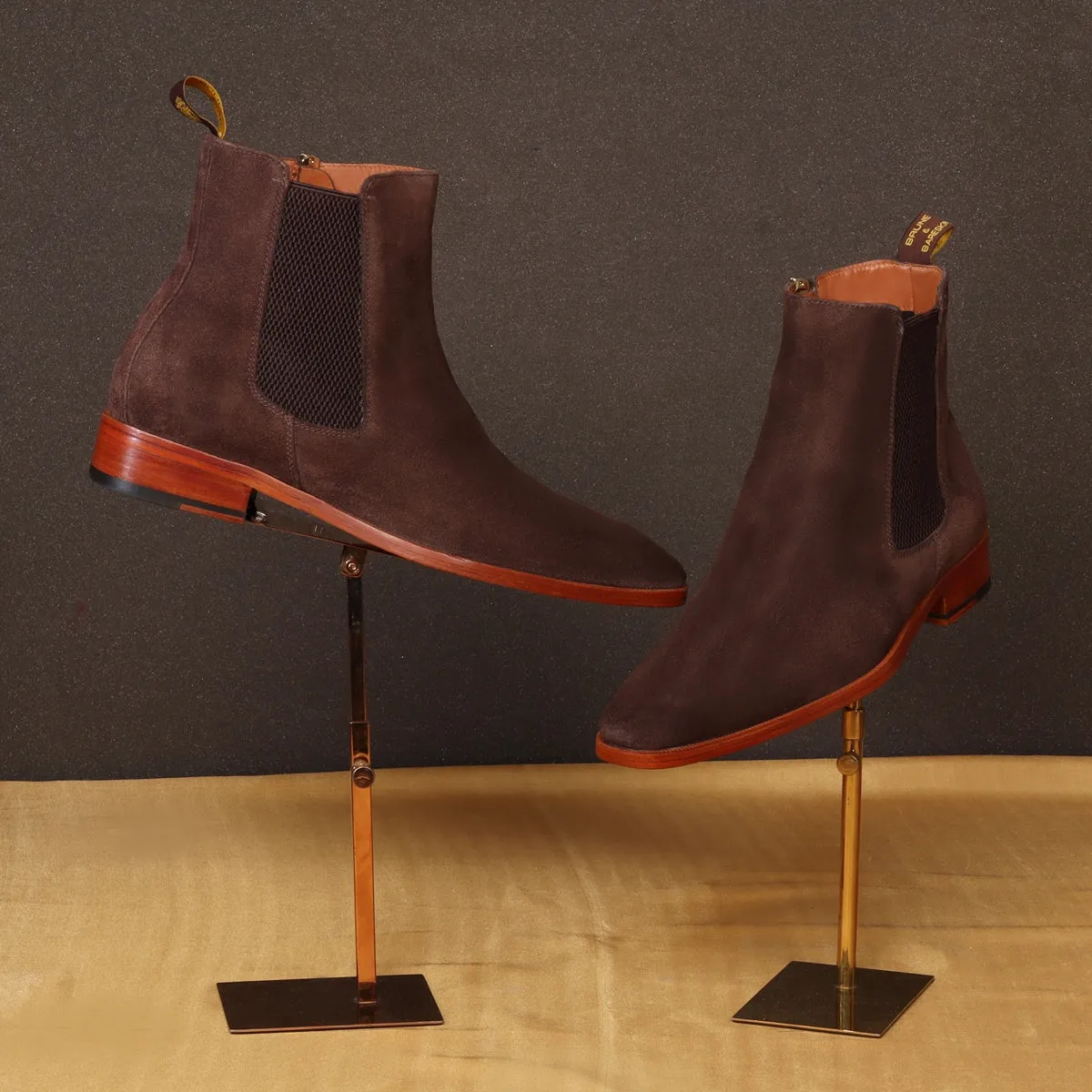 Suede Leather Chelsea Boots Iin Dark Brown Suede Leather With Leather Sole By Brune & Bareskin