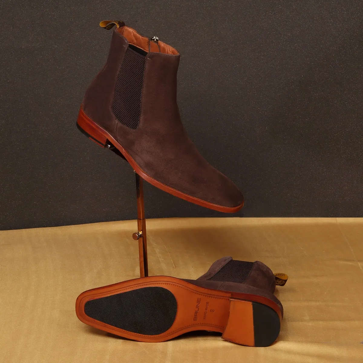 Suede Leather Chelsea Boots Iin Dark Brown Suede Leather With Leather Sole By Brune & Bareskin