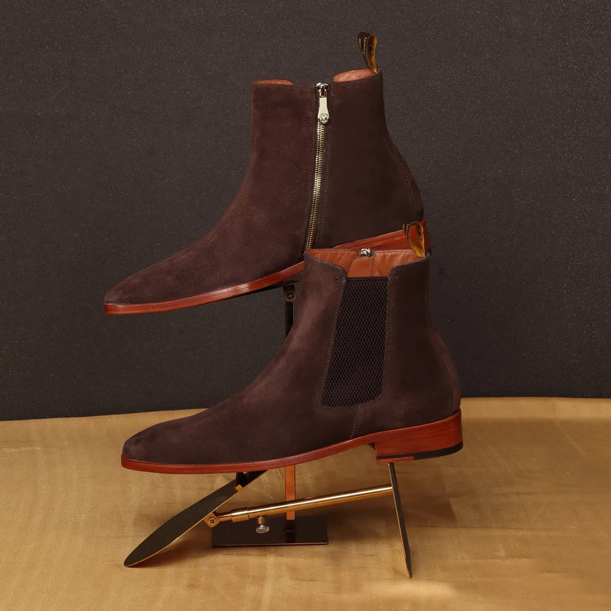 Suede Leather Chelsea Boots Iin Dark Brown Suede Leather With Leather Sole By Brune & Bareskin